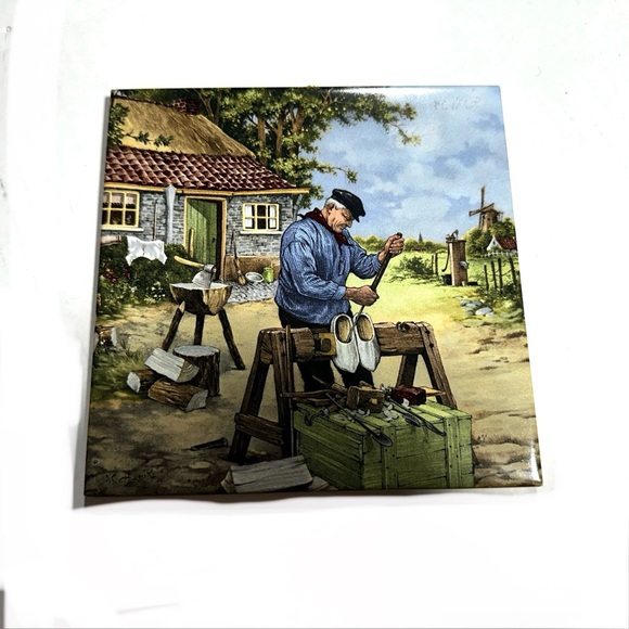 Ter Steege The Shoe Clog Klompens Maker Ceramic Tile Hand Decorated in Holland - Picture 2 of 4